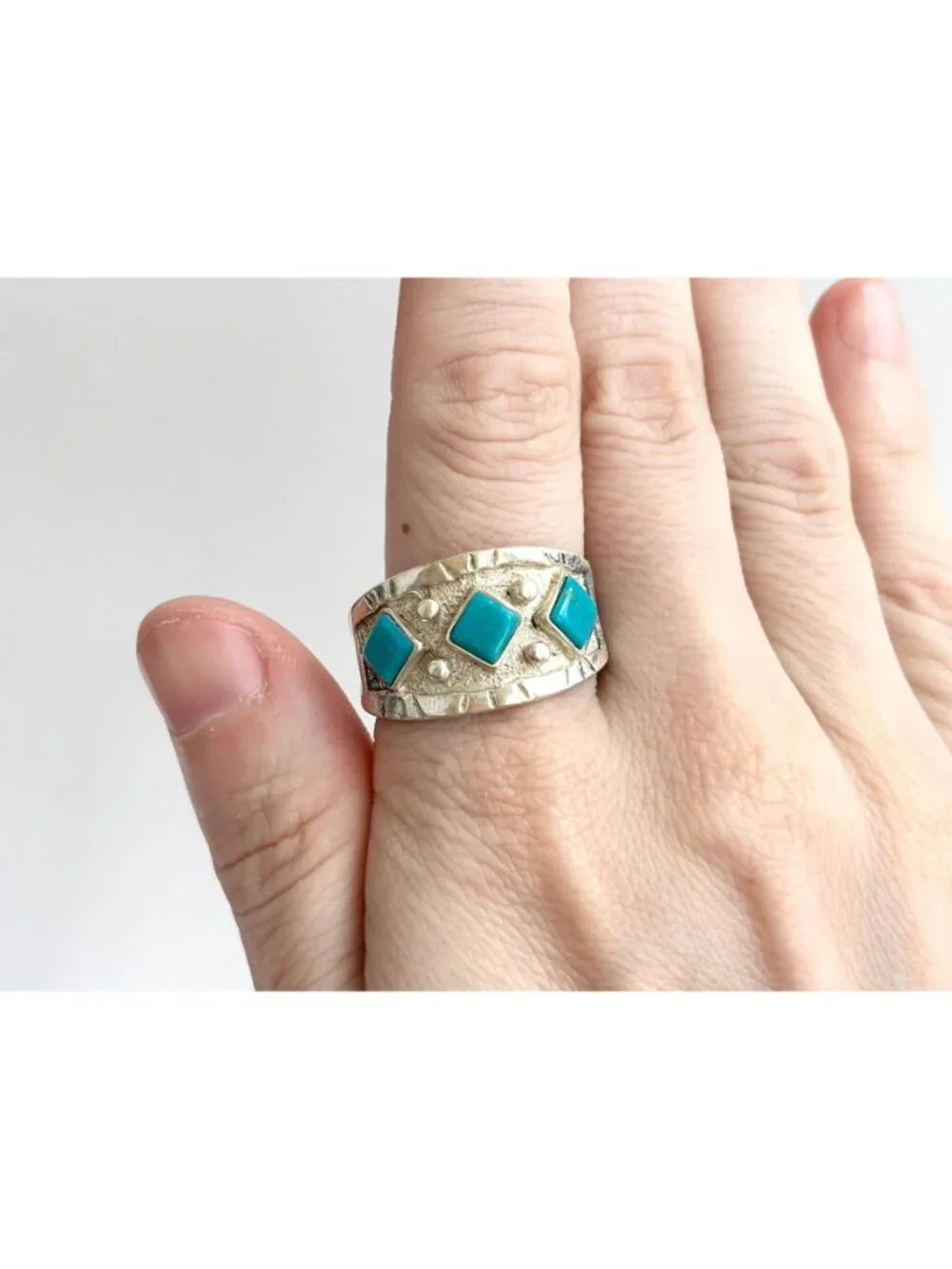 Bell Trading Post Turquoise Navajo Sterling Silver 925 Vintage Ring - sz 12.5